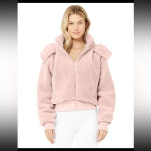ALO YOGA Pale Mauve Pink Foxy Sherpa Zip Jacket Size M *Sold Out Style* NEW